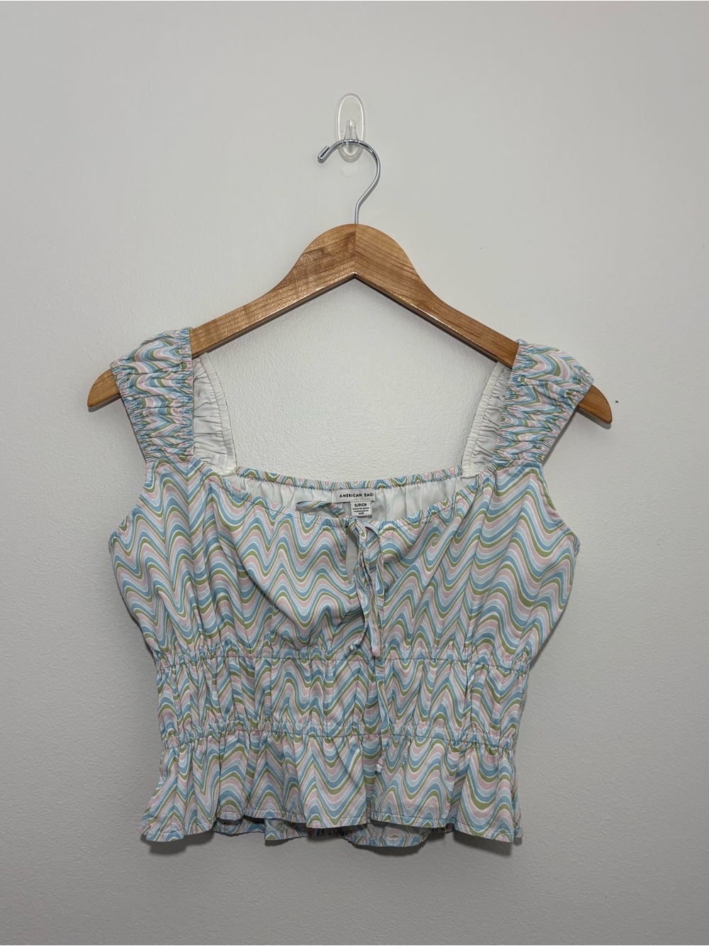 American Eagle multi color swivel print smocked cropped top (small)